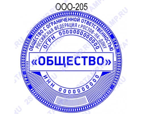 Печать организации образец ООО-205 с элементами защиты